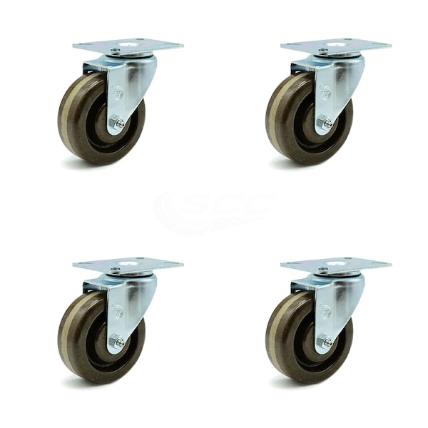 SCC 4 in x 1.5 Brown High Temp Phenolic Wheel Swivel Casters, 4PK